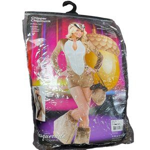 Chipper Chipmunk Womens Halloween Costume Brown Faux Fur Complete Set Romper S/M